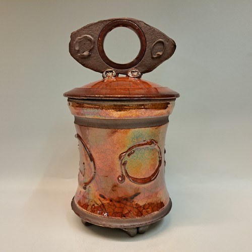 Click to view detail for BS-026 Raku Lidded Vessel Ferric Finish 9x4.5x4.5 $175